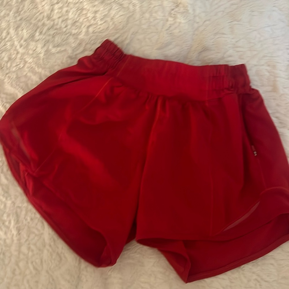 Red lululemon hotty hot shorts